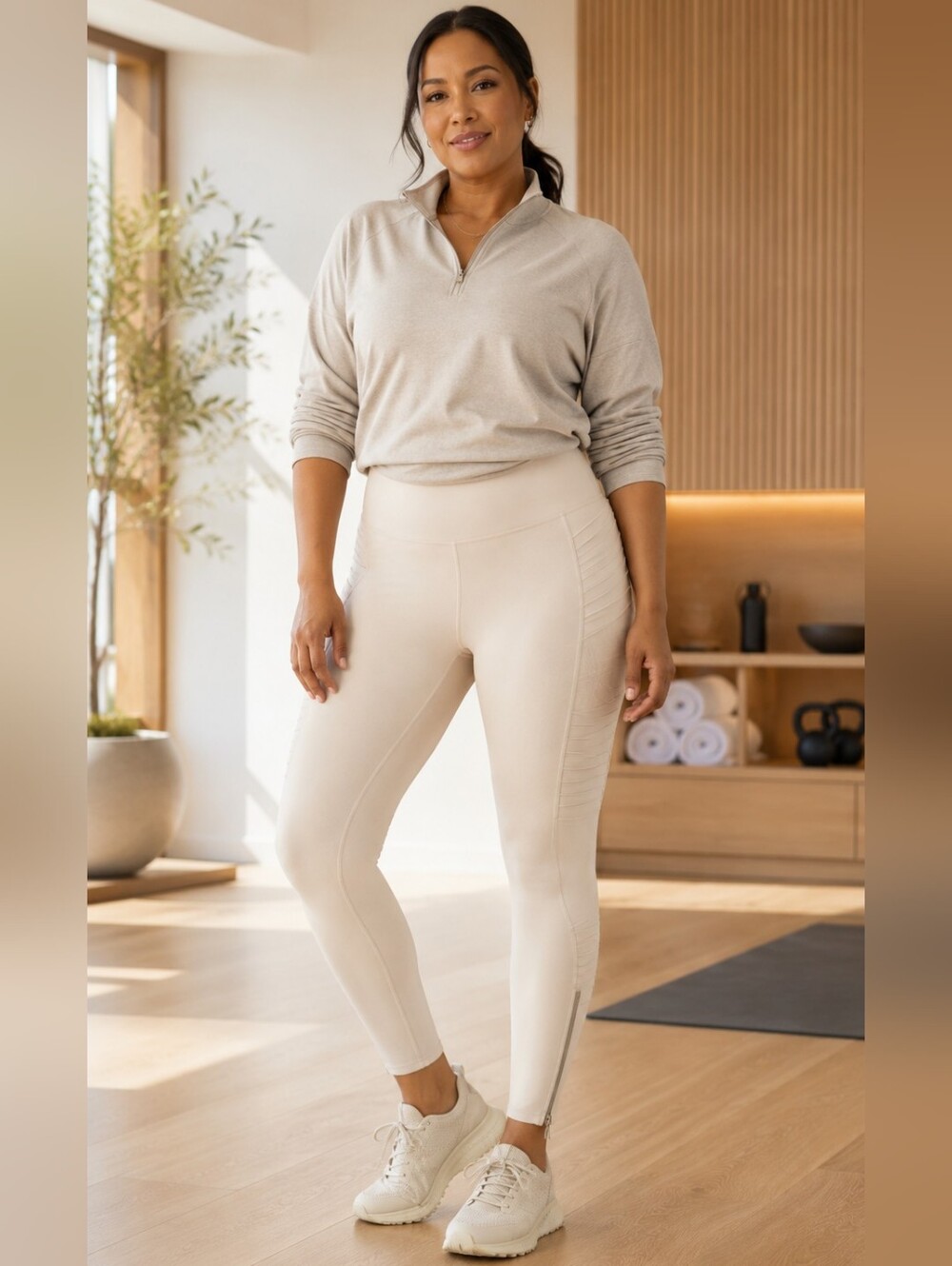 Athleta Delancey Textured Moto Tight Leggings XL Cream